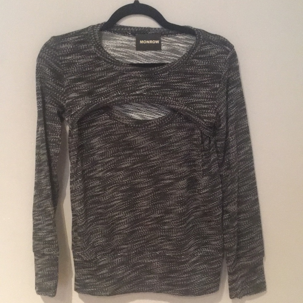 Monrow Black and Gray Marled Long Sleeve Sweater